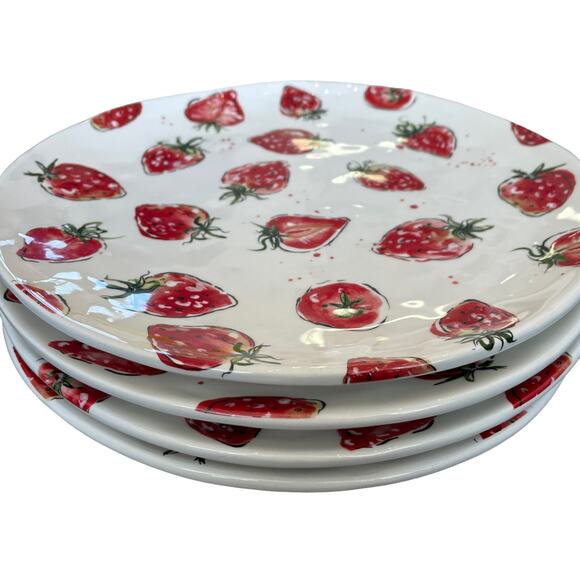 ELI + ANA Handmade Ceramics Strawberry Dinner Plates 11in Set of 4 NEW - Picture 8 of 10